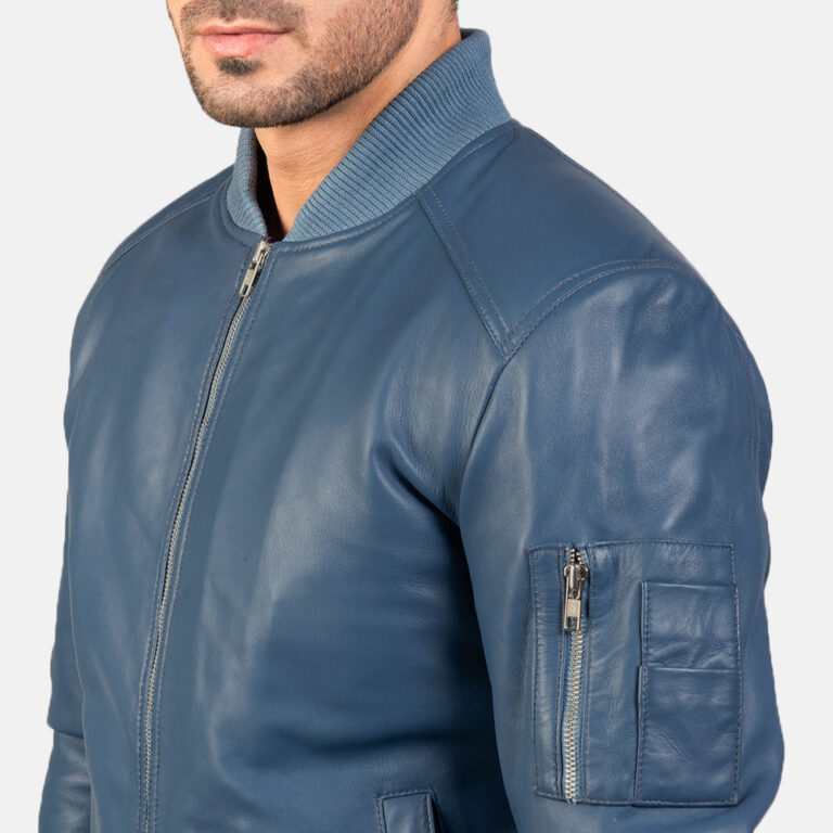 Mens Bomia Ma-1 Blue Leather Bomber Jacket7666-9-1578917033775